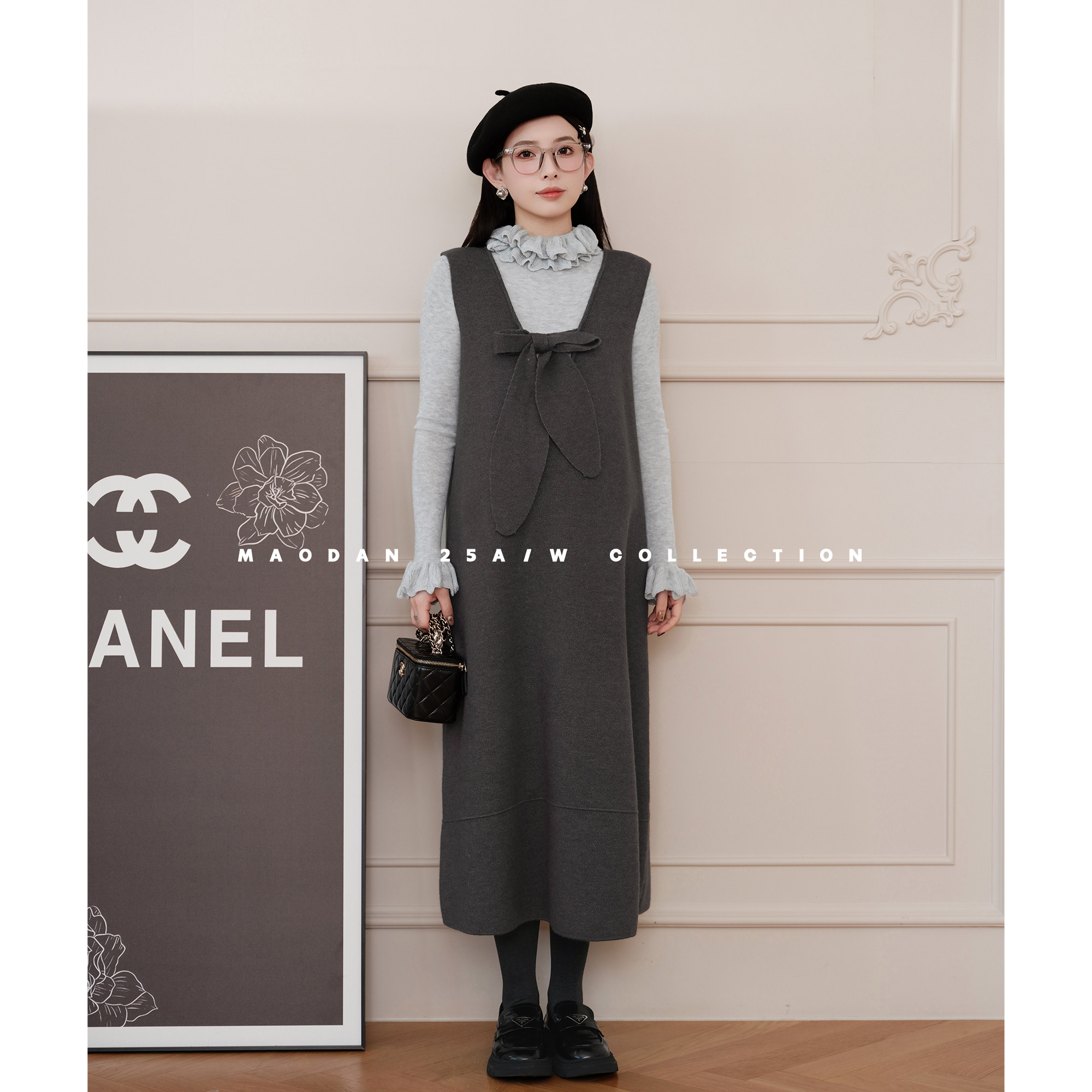 猫单【焦点甜心】【羊毛】孕妇装冬季新品时尚气质背心裙套装