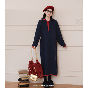 猫单【海盐双拼】娜娜的孕期穿搭孕妇装冬季连衣裙时尚洋气毛衣裙