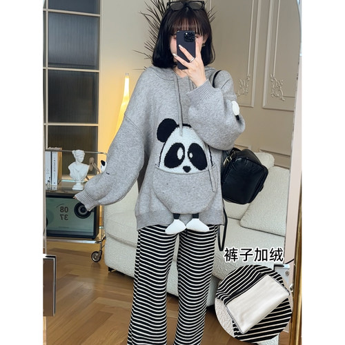 娜娜的孕期穿搭毛衣加绒裤两件套