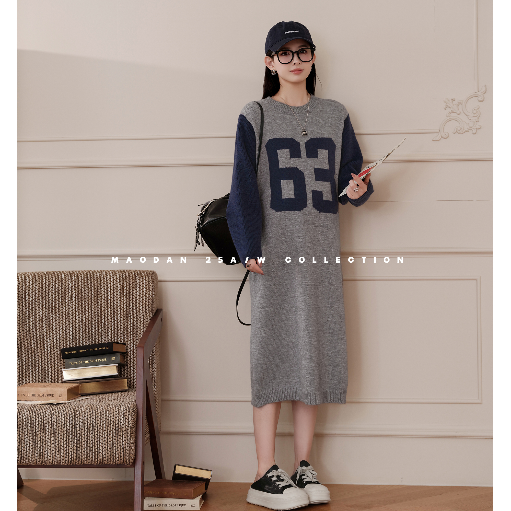 猫单【63胶片】娜娜的孕期穿搭孕妇连衣裙秋冬休闲时尚洋气毛衣裙