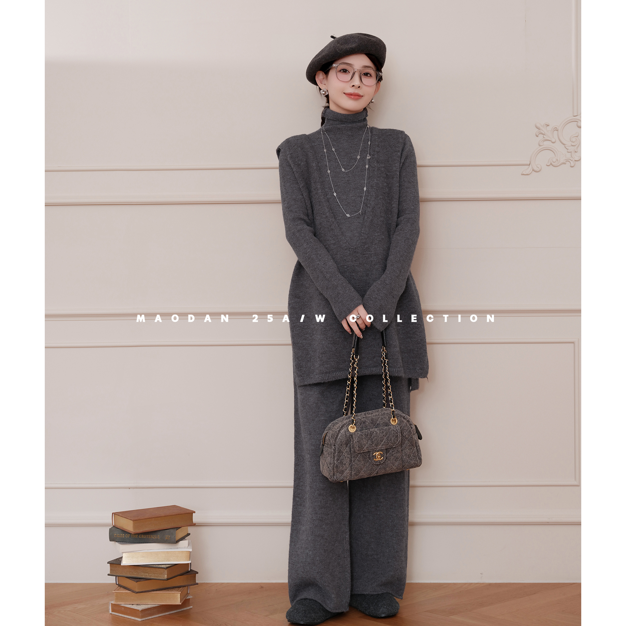 猫单【智性姐系】娜娜的孕期穿搭孕妇套装冬季新休闲马甲长裤三件