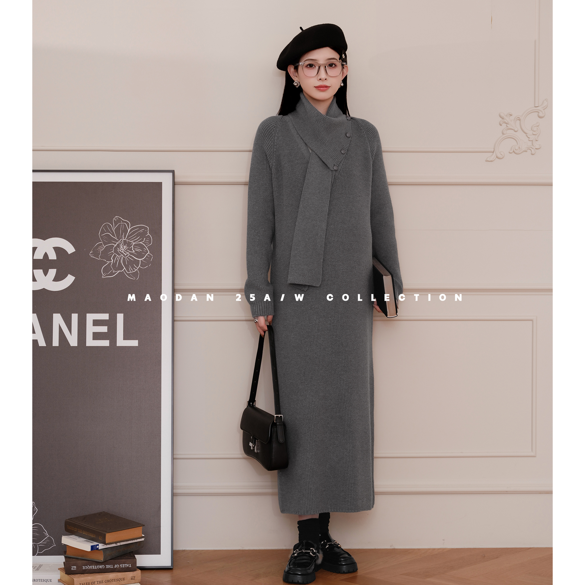 猫单【灰雾美学】娜娜的孕期穿搭孕妇装秋冬新品长袖针织连衣裙