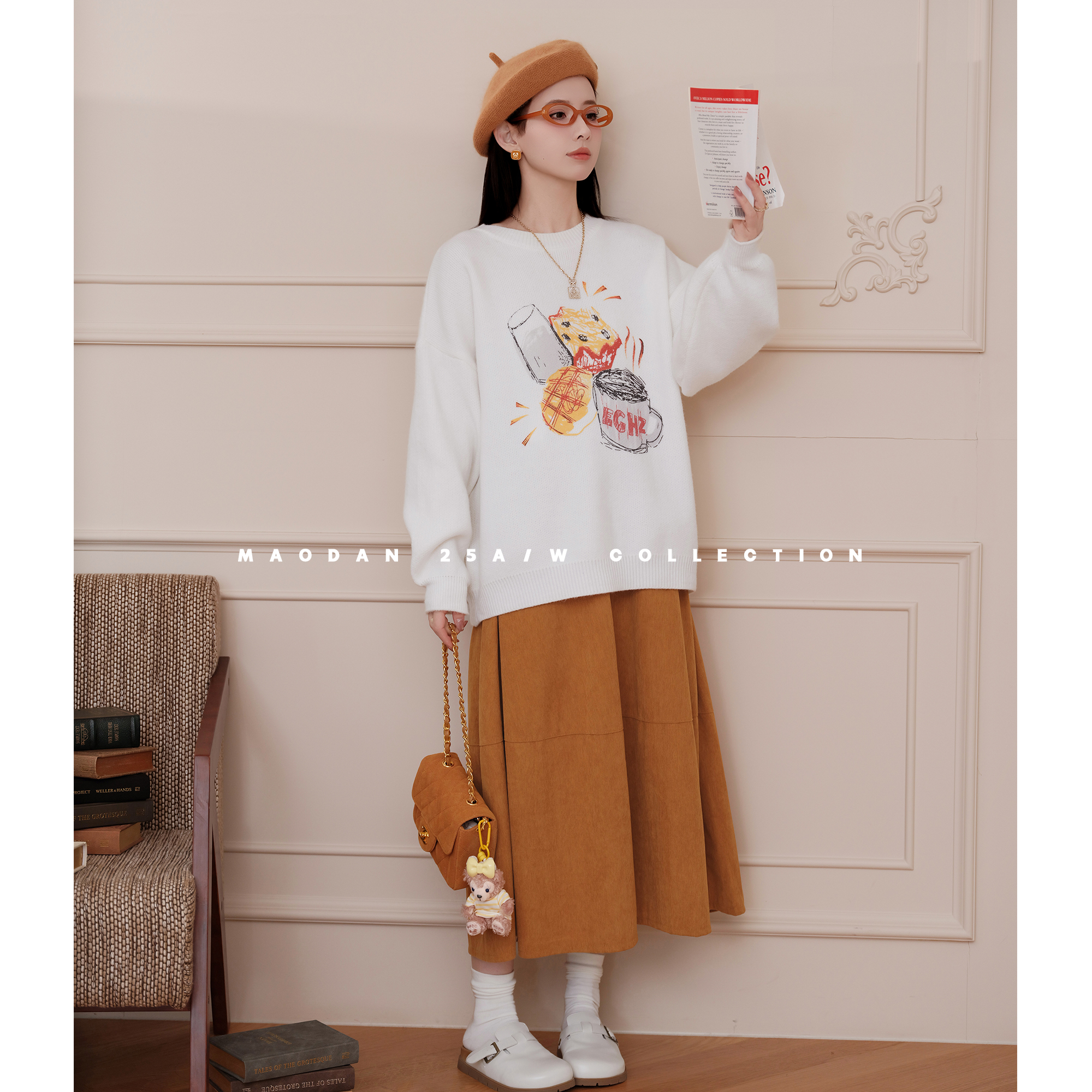 猫单【冰糖橙橘】娜娜的孕期穿搭孕妇装秋冬新品圆领毛衣半裙套装