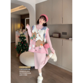 乔鲁漫画 针织马甲连衣裙套装 娜娜 春秋款 孕期穿搭孕妇装 猫单