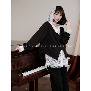 猫单【罗纳夜晚】娜娜的孕期穿搭2025新款春秋孕妇装蕾丝背心套装