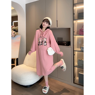春秋2025新款 孕期穿搭孕妇装 娜娜 连帽毛衣连衣裙女 小熊威化