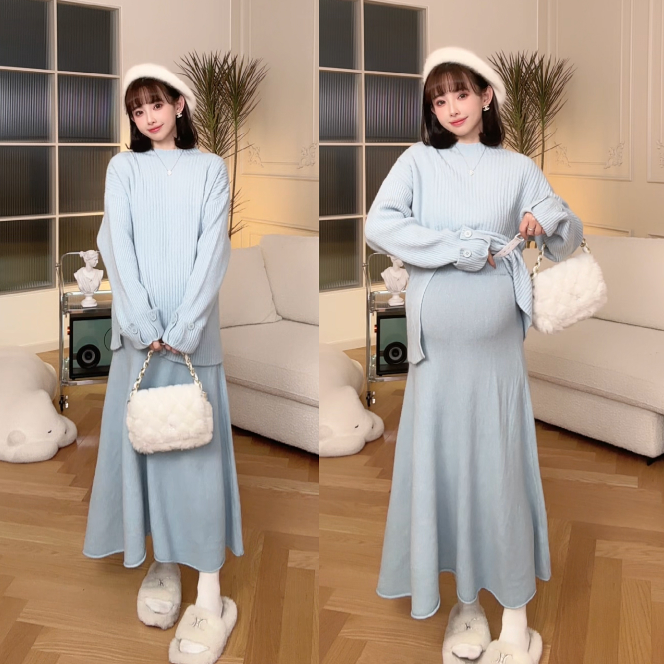 猫单秋冬新款长袖半裙毛衣两件套