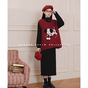 浆果红巧 新减龄马甲连衣裙套装 娜娜 冬季 孕期穿搭孕妇装 猫单