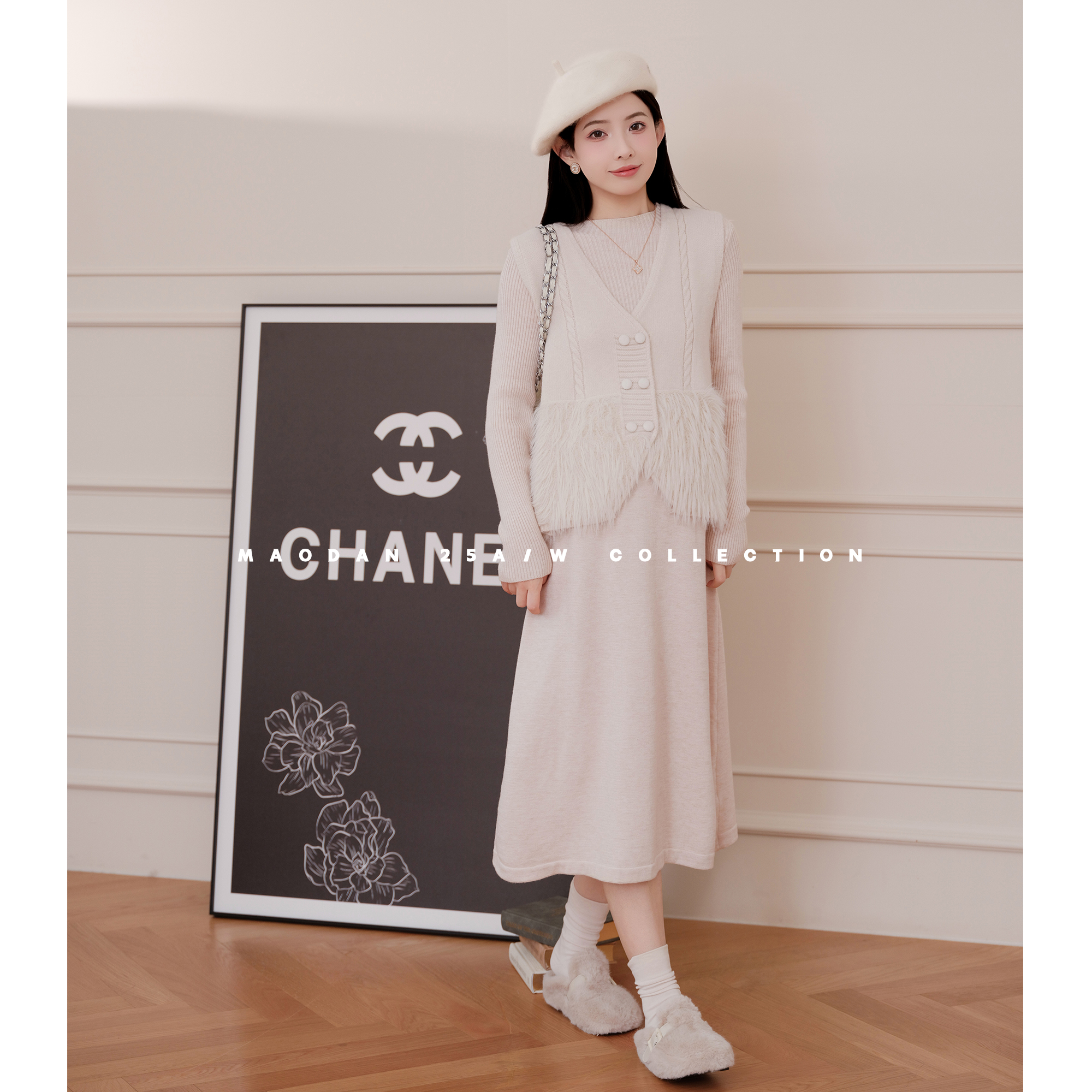 猫单【羽光浪漫】娜娜的孕期穿搭孕妇套装秋冬新品针织气质连衣裙