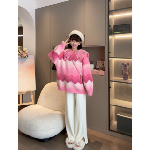 桃系熊熊 毛上衣阔腿裤 娜娜 2025新款 套装 孕期穿搭孕妇春秋装