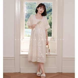 猫单【南法夏花】娜娜的孕期穿搭孕妇装夏季高级感连衣裙刺绣长裙