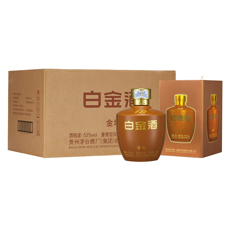 贵州白金酒53度金坛纯粮食酒500ml*6 酱香型白酒礼盒白金酱酒整箱