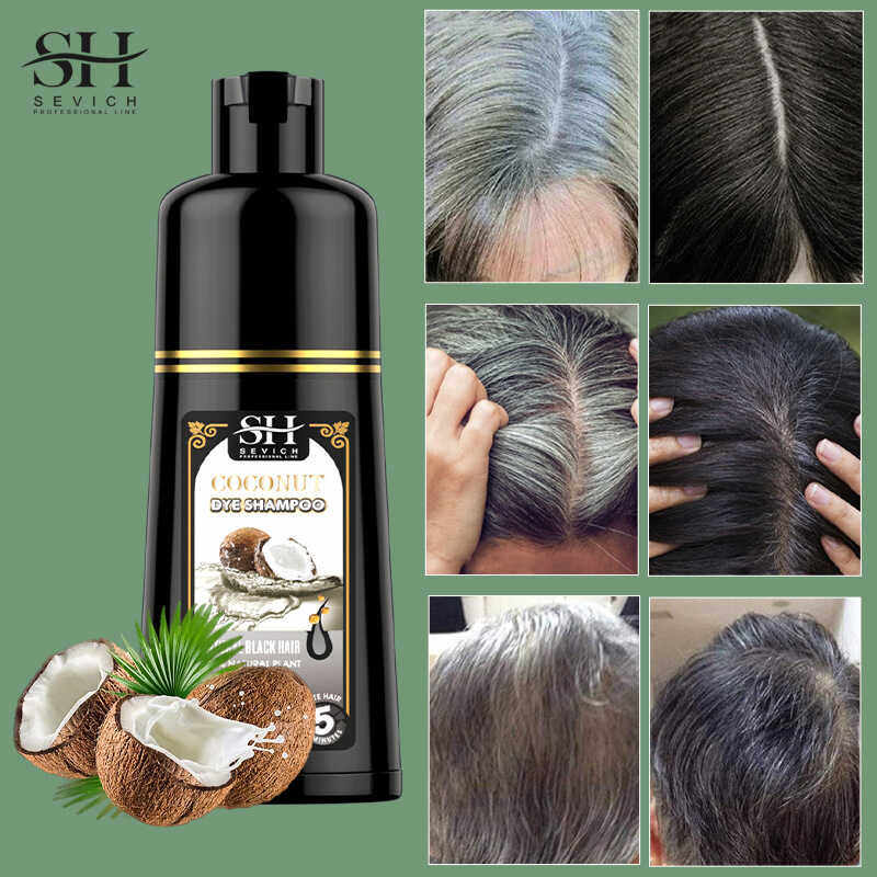 500ml Hair Color Shampoo Black Hair Dye Coconut Ginger洗发