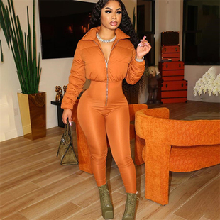 欧美修身棉服棉衣连体衣裤女 Winter Jacket Coat Jumpsuit Women