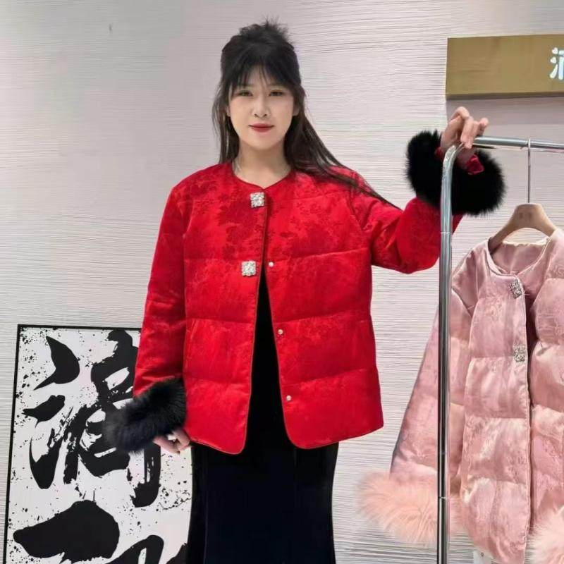3367新中式提花中式外套胖mm大码国风红色设计师喜庆过年款防寒服