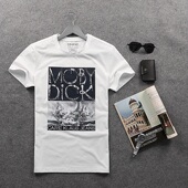 修身 新款 欧洲站夏季 个性 男装 T恤 贴布印花弹力氨纶半截袖 短袖 男士