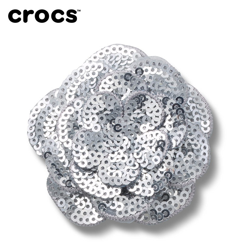 白鹿同款Crocs卡骆驰智必星配件洞洞鞋花 质感潮流黑色银色亮片花