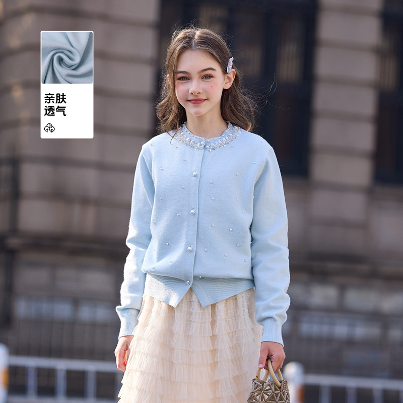 女大童针织开衫2026新款女孩洋气时髦春季毛衣超好看童装青少年上