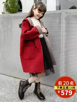 Girls ' double-sided cashmere coat 2021 new Western style children's wool coat big boy red wool coat autumn and winter