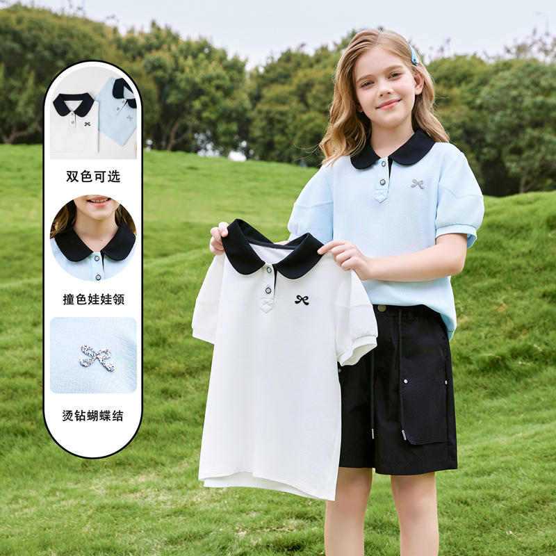 女童短袖t恤2025新款儿童女孩洋气polo衫女大童超好看半袖上衣夏