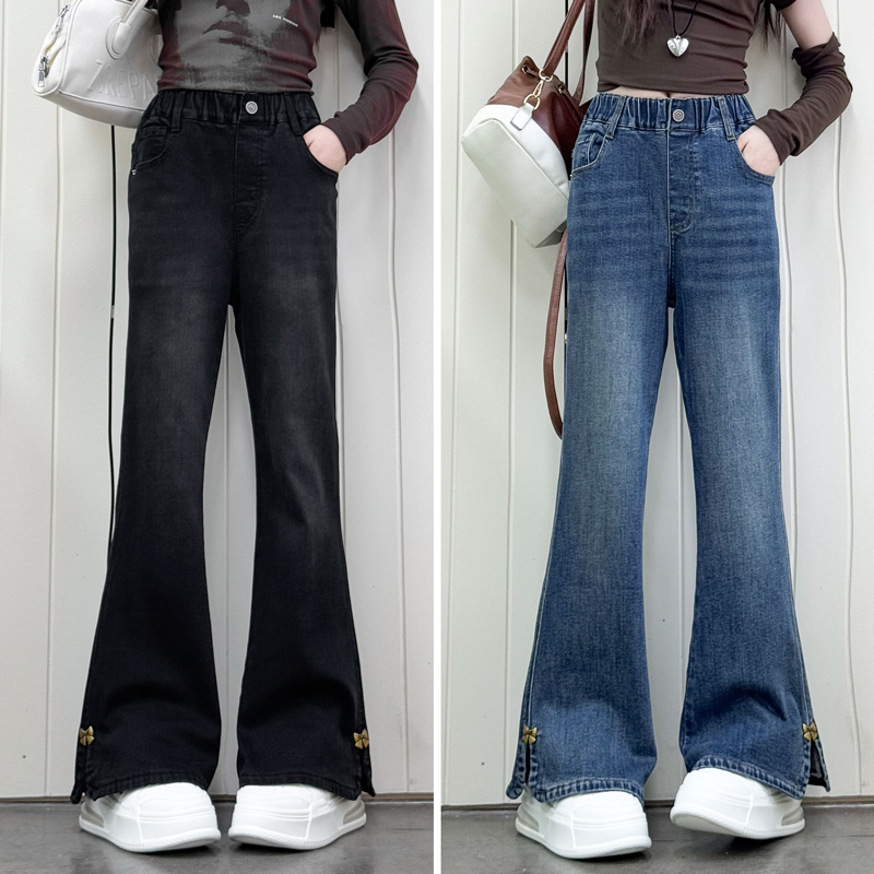 女童春秋款微喇开叉牛仔裤