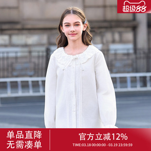 女款白衬衫2026新款女士春装漂亮娃娃领衬衣长袖纯棉早春内搭上衣