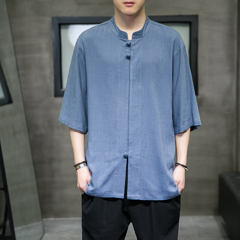 风t恤半袖盘扣休闲纯色潮流夏季T016-P60，男装T恤，星座815-1（原A203A）