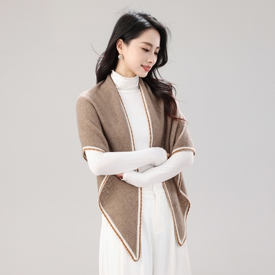 2025秋冬季100%纯山羊绒保暖披肩女韩版休闲百搭针织三角外塔围巾
