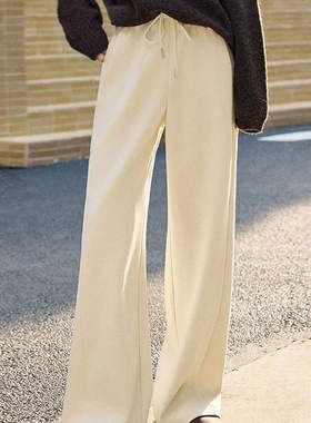 2025冬季「暖绒裤」加绒加厚直筒阔腿裤高腰抽绳垂感糯米裤25659
