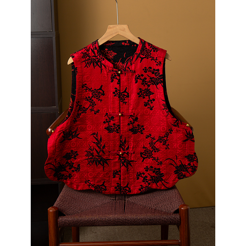 高端奢及非遗漳绒双面穿45姆米桑蚕丝真丝马甲女国风马夹秋2025新