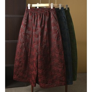 高端50姆米浮雕油丝香云纱提花真丝阔腿裤花苞裤女松紧腰桑蚕丝春