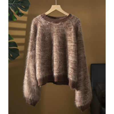 丝艺 100%山羊绒拉绒圆领毛衣无缝一体宽松纯羊绒衫针织衫冬