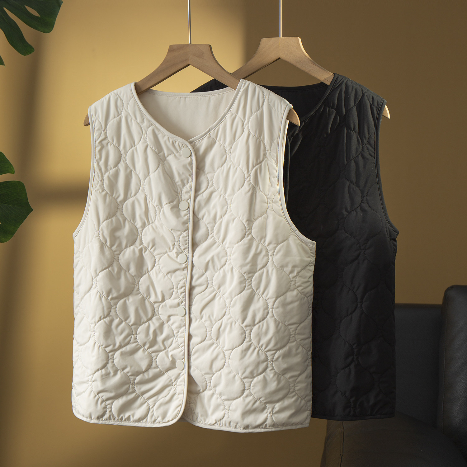 丝艺100%桑蚕丝填充马甲女宽松可外穿保暖外套圆领马夹上衣坎肩