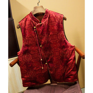 丝艺 双面穿40姆米香云纱重锻真丝夹棉马甲国风桑蚕丝马褂背心冬