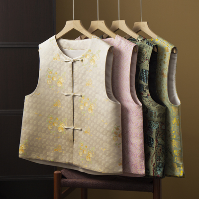 丝艺 100%桑蚕丝非遗宋锦国风盘扣真丝马甲外套女无袖开衫背心春