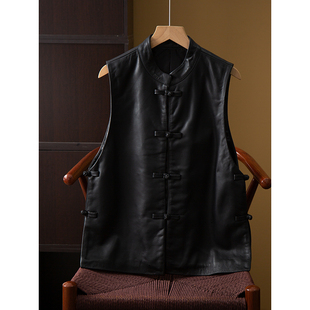丝艺 100%绵羊皮立领盘扣国风马甲女真皮皮衣外套新中式坎肩秋冬