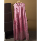 高端 欧根纱提花真丝无袖 连衣裙100%桑蚕丝宽松长裙a字裙背心裙夏