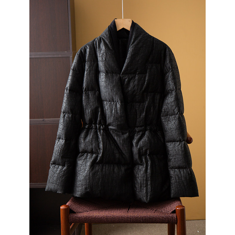 丝艺 轻国风90白鹅绒羽绒服女新中式100%桑蚕丝香云纱加厚外套冬