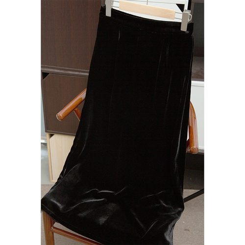 丝艺 高密度真丝丝绒半身裙a字裙赫本风桑蚕丝半裙显瘦小黑裙裙子