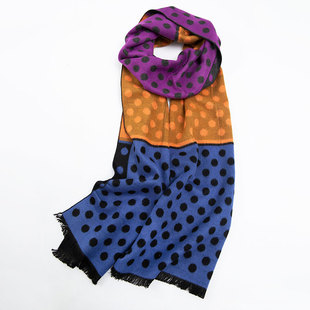 亏清 秋冬拉绒围巾女韩版文艺保暖彩色波点围巾披肩护颈亲肤保暖
