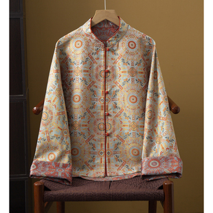 丝艺双面穿100%桑蚕丝真丝宋锦提花国风外套女新中式 上衣 宽松开衫