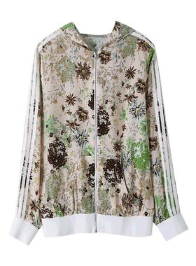 亏清桑蚕丝真丝印花连帽棒球服女碎花防晒衣开衫上衣外套