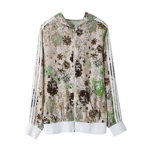 亏清桑蚕丝真丝印花连帽棒球服女碎花防晒衣开衫上衣外套