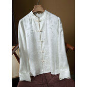 100%桑蚕丝上衣春 衬衫 丝艺幂幂同款 重缎提花28姆米国风真丝长袖