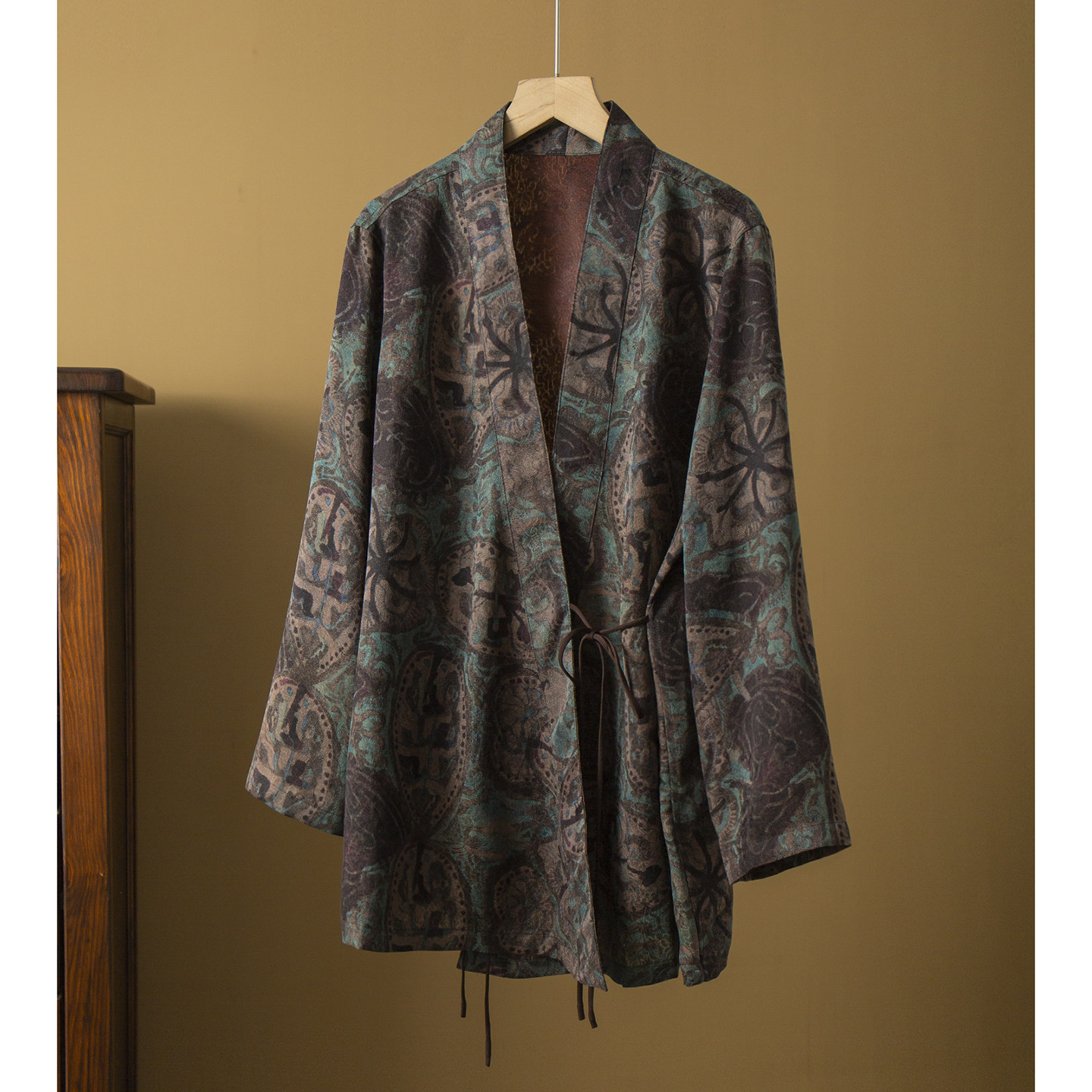 丝艺 腰果花绞罗香云纱100%桑蚕丝真丝V领系带外套茶服太太服开衫图片