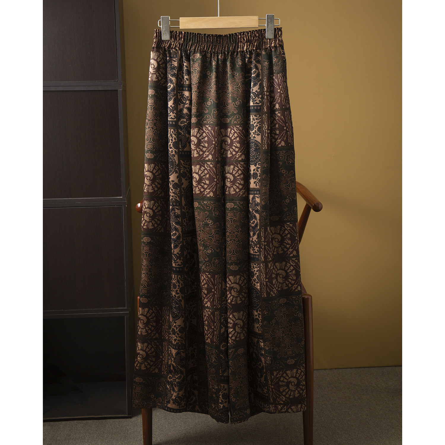 高端 100%桑蚕丝印花真丝香云纱裙裤阔腿裤女松紧腰国风休闲长裤