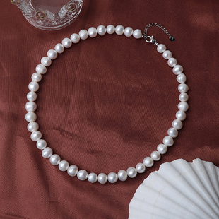 高端无核9mm大颗粒土豆形天然淡水珍珠项链925通体纯银扣轻奢饰品