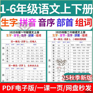 2026小学语文一二三四五六年级上下册生字组词电子版部首音序拼音音节拼音识字表写字表