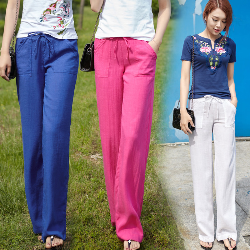 亚麻女裤长裤子薄夏天宽松直筒棉麻布料晨练休闲裤阔脚阔腿裤女装|ruв категории Женская одежда, брюки, брюки - от Buy2taobao.com для оказания профессиональной услуги покупки агента Taobao