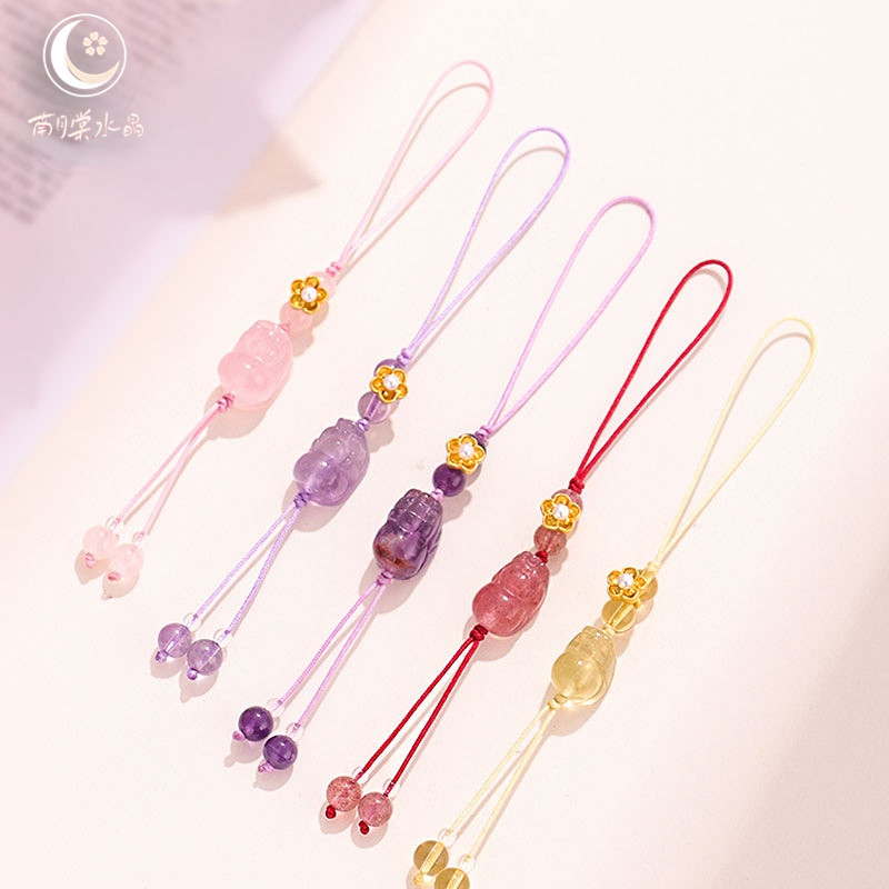 新品紫水晶吞金兽手机链好运草莓晶紫钛幽灵手机挂件小物品吊坠